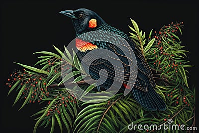 Design of colorful Red-winged Blackbird bird in the Jungle Stock Photo
