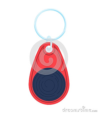 Red wireless tracking device keychain. Object to find keys or phone. Locator beacon gadget vector illustration. Cartoon Illustration