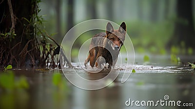 Red Wolf's Patrol in the American Swamp Land Stock Photo