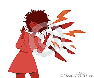 Red Woman Aggressor Shouting Out Loud Abusing and Insulting Weak Vector Illustration Vector Illustration