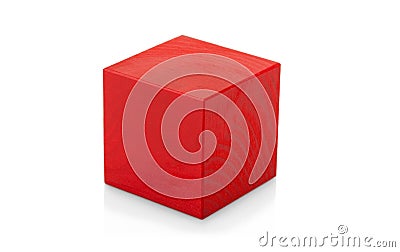 Red wooden cube toy isolated on white Stock Photo