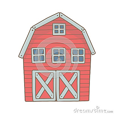 Red wooden farm barn Vector Illustration
