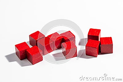 Red Wooden Game Cubes on White Background Stock Photo