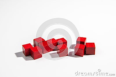 Red Wooden Game Cubes on White Background Stock Photo