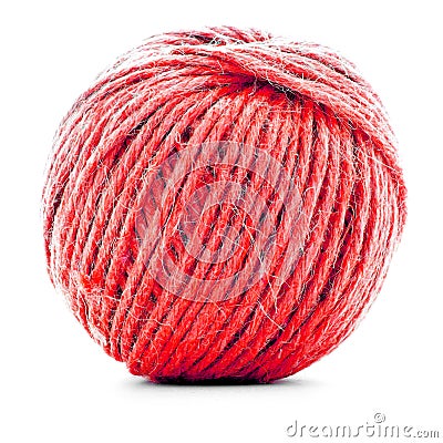 Red wool skein, knitting thread roll isolated on white background Stock Photo