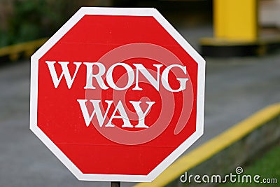 Red Wrong Way Sign Stock Photo
