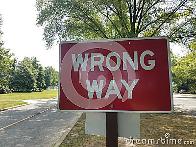 Red wrong way sign Stock Photo