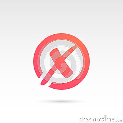 Red X Cross Mark in Circle, Vector icon. Rejected sign Vector Illustration