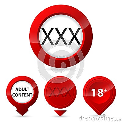 Red XXX glow button set Vector Illustration