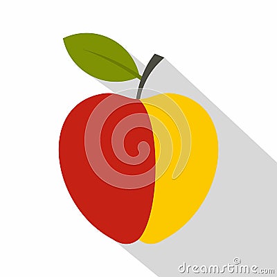 Red and yellow apple icon, flat style Vector Illustration