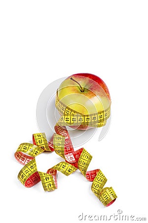 Red-yellow Apple with a measuring tape on Stock Photo