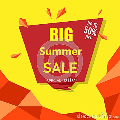 Red and yellow big summer sale poster. Vector Illustration