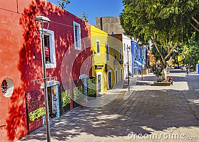Red Yellow Blue Colorful Shopping Street Puebla Mexico Editorial Stock Photo
