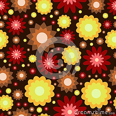 Red yellow and brown flowers pattern Vector Illustration