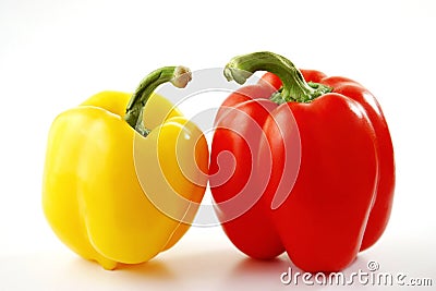 Red and yellow capsicums Stock Photo
