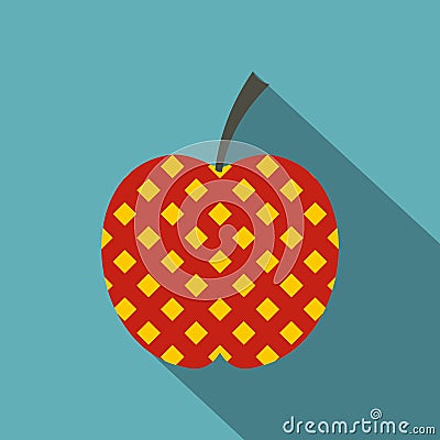 Red and yellow checkered apple icon, flat style Vector Illustration