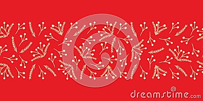 Red and yellow Christmas seamless floral border. Vector Illustration