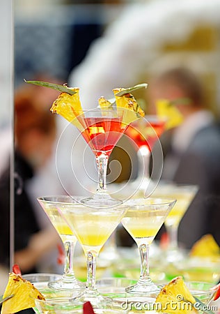 Red and yellow cocktail tower (cocktail party) Stock Photo