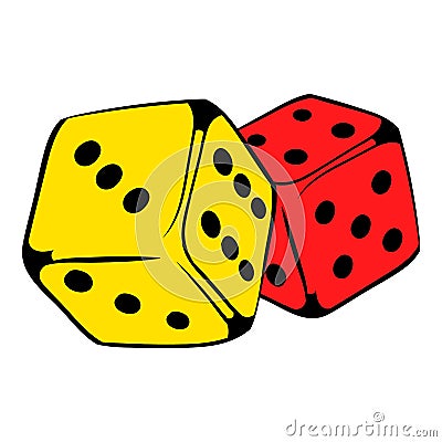 Red and yellow dice icon, icon cartoon Vector Illustration