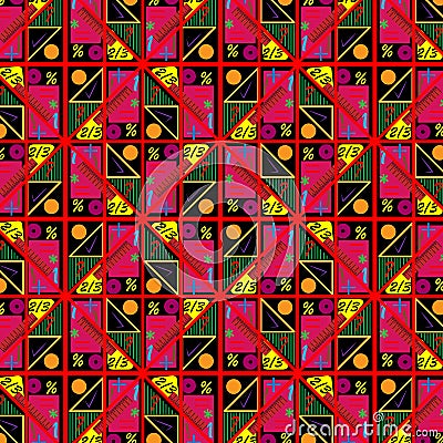 Red and yellow geometric repeating pattern of math symbols Vector Illustration