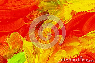 Red yellow green bold acrylic paints background pattern Stock Photo