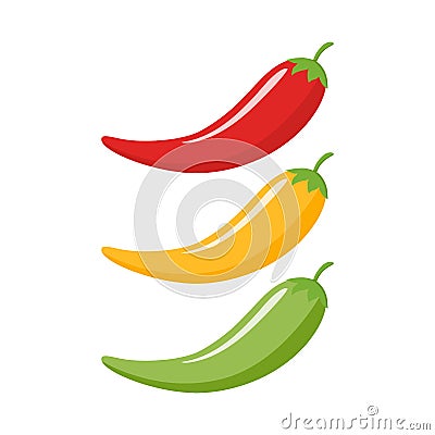 Red, yellow, green chilli peppers cartoon. Vector Illustration