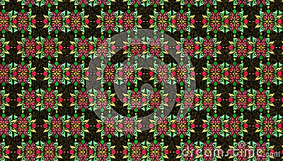 Red Yellow Green Flowers Watercolor Pattern Stock Photo