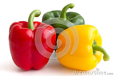 Red, yellow and green peppers Stock Photo