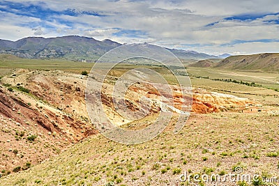 red-yellow hills of an ancient relict lake in Altai Stock Photo