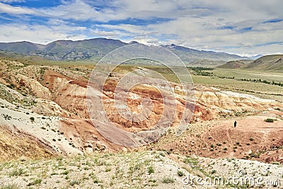 red-yellow hills of an ancient relict lake in Altai Stock Photo