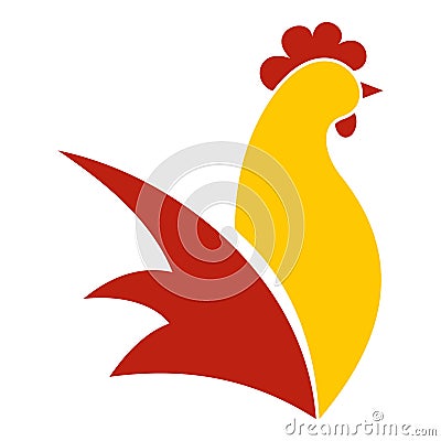 Red yellow rooster logo, flat style Vector Illustration
