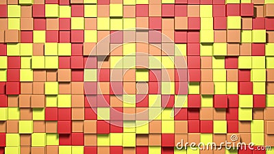 Red and yellow small box cube random geometric background. Abstract square pixel mosaic illustration. Land block background. Cartoon Illustration