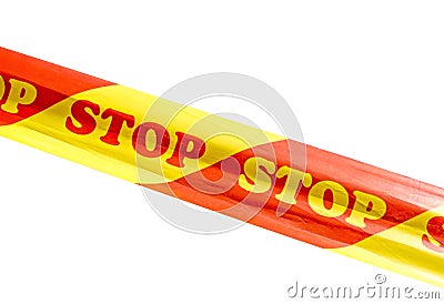 Warning tape with STOP sign isolated on white background Stock Photo