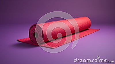 Vibrant Red Yoga Mat On Purple Background - Hyper-realistic 3d Illustration Stock Photo