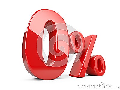 Red zero percent or 0 % special Offer. Cartoon Illustration