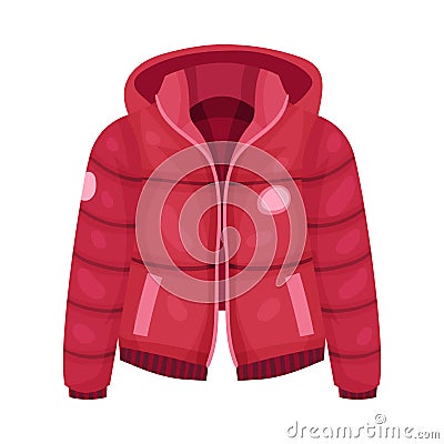 Red Zippered Anorak with Hood and Side Pockets as Womenswear Vector Illustration Vector Illustration