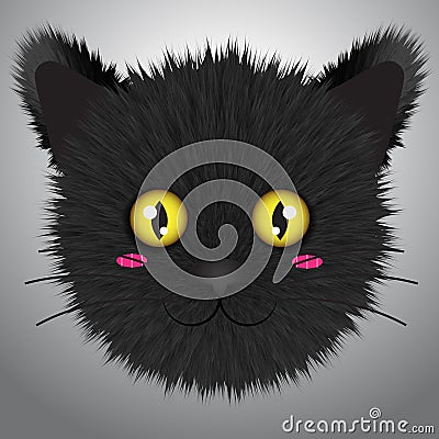 Kawaii Black Cat Head Illustration Vector Illustration