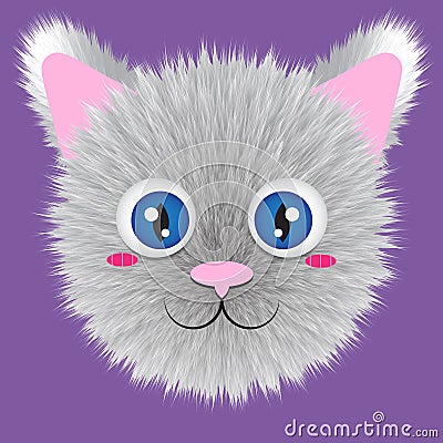 Kawaii Furry White Cat Illustration Vector Illustration