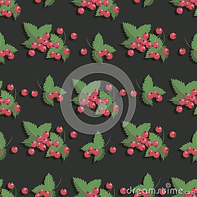 Redcurrant. Berry pattern. Vector currant berries. Twig redcurrant with leaf. Gray background Vector Illustration