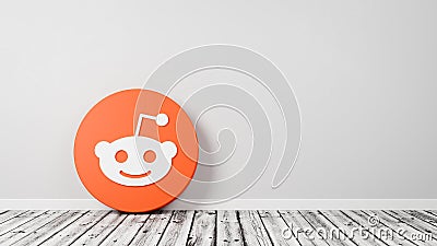 Reddit Logo on Wooden Floor Against Wall Editorial Stock Photo