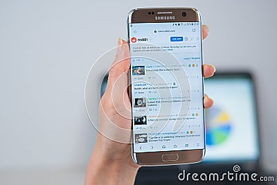 Reddit web site opened on the mobile Editorial Stock Photo