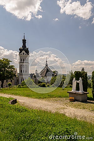 The buildings of the monastery illuminated by the spring sunshine. Stock Photo