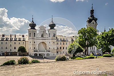 The buildings of the monastery illuminated by the spring sunshine. Stock Photo