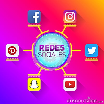 Redes Sociales, Social Networks spanish text, informative chart with the main social networks. Vector Illustration