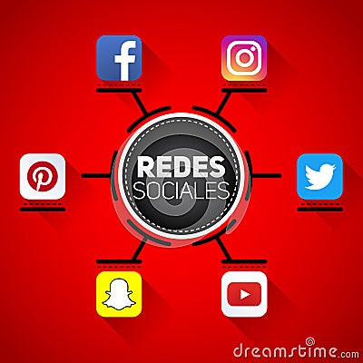 Redes Sociales, Social Networks spanish text, informative chart Vector Illustration