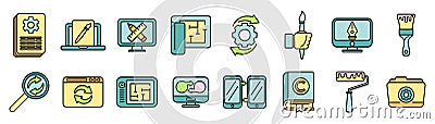Redesign icons set vector color line Stock Photo