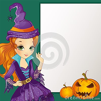 Redhair Witch Hold Banner Vector Illustration