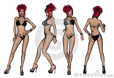 Redhaired Black Bikini Woman Stock Photo