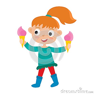 Redhaired girl with two ice creams. Vector illustration Vector Illustration