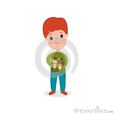 Redhead boy holding two ice creams cartoon vector illustration Vector Illustration